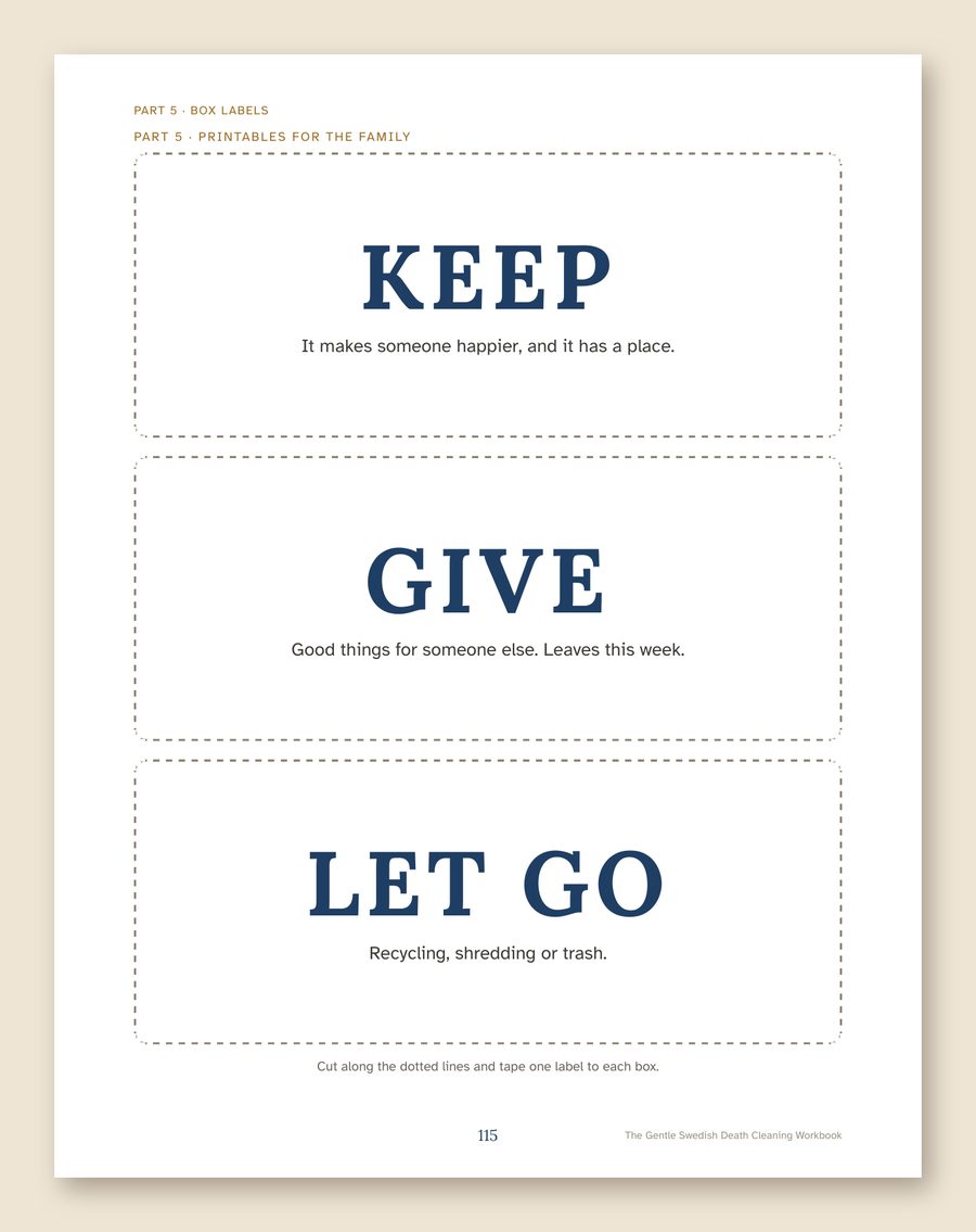 Page 115: Keep, Give, Let Go box labels