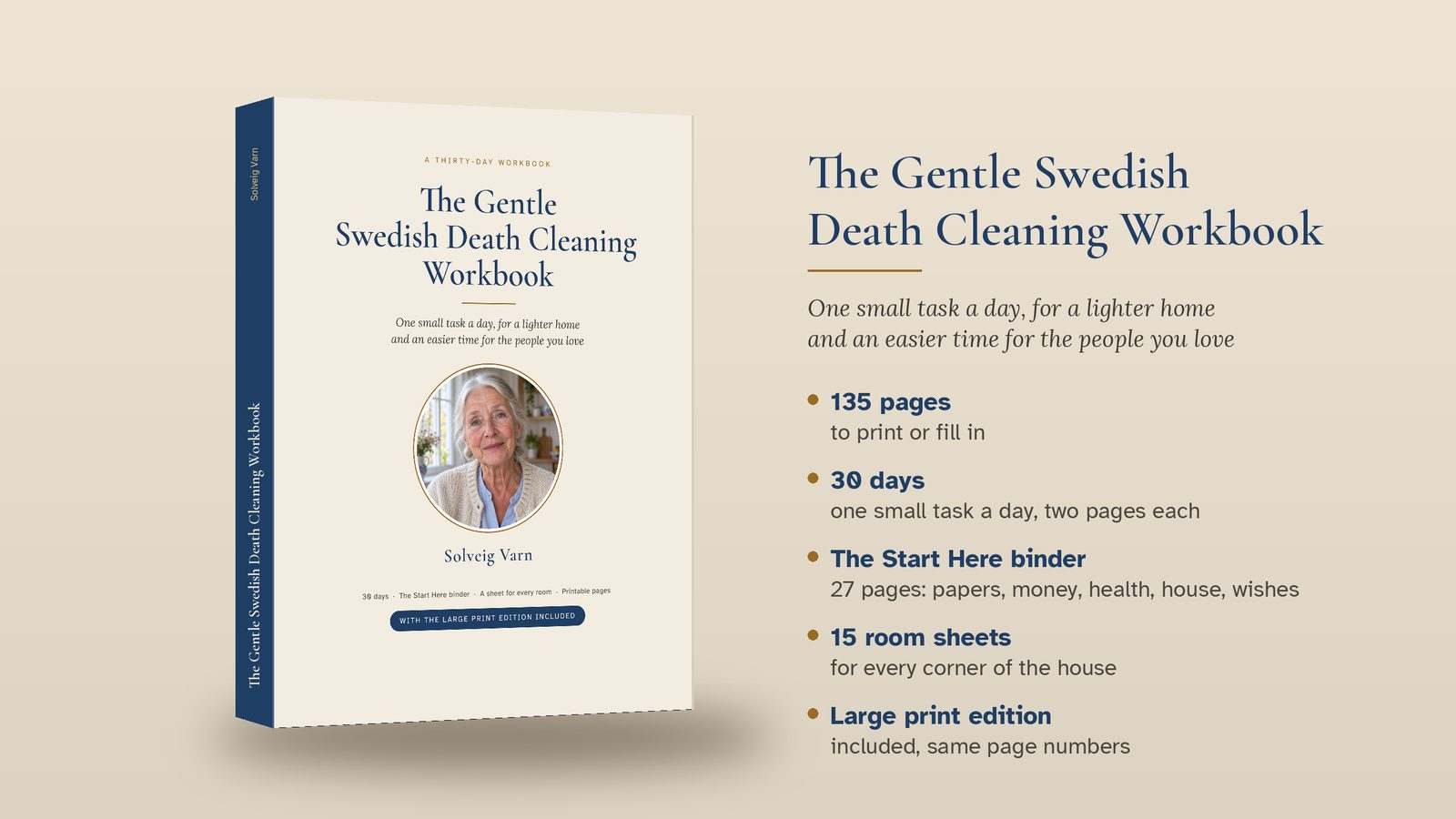 The Gentle Swedish Death Cleaning Workbook, 135 pages, with the Large Print Edition
